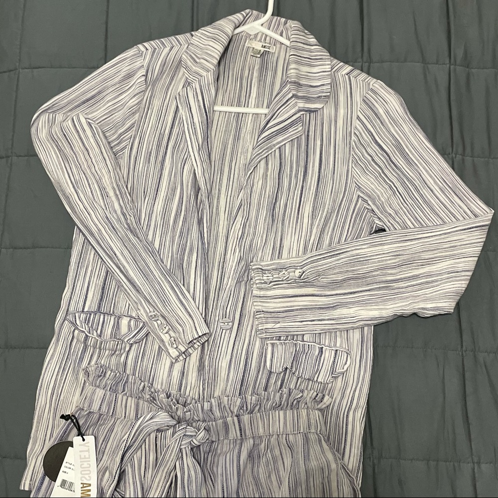 AMUSE SOCIETY Striped Linen Blue Blazer Like New!